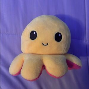 Yellow and Pink Plush Octopus Toy Reversivle (Smiley/Frowney)